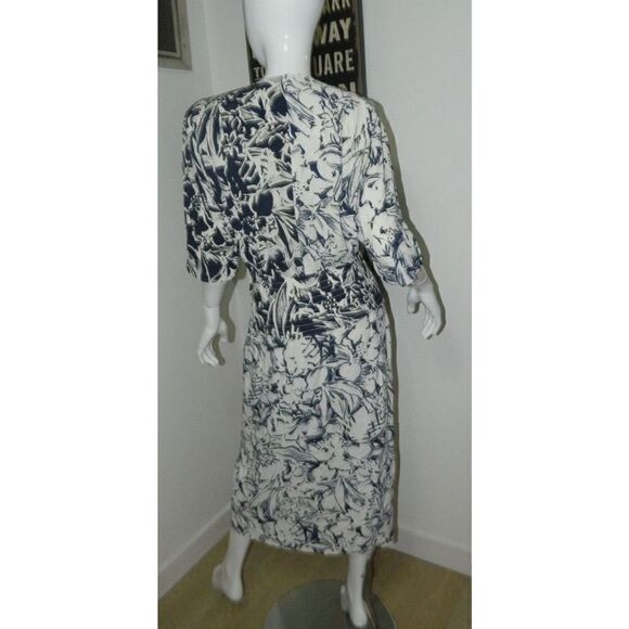 Barbara Barbara Dress Size Large Vintage‎ Blue White 80s Party Faux Wrap Dress - Picture 2 of 11